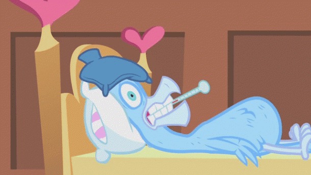 312087__safe_fluttershy_animated_philomena_sick_a-bird-in-the-hoof_phoenix_cold_fever