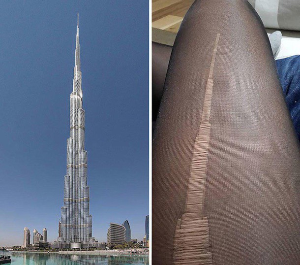 Le Burj Khalifa de Dubaï et un collant filé