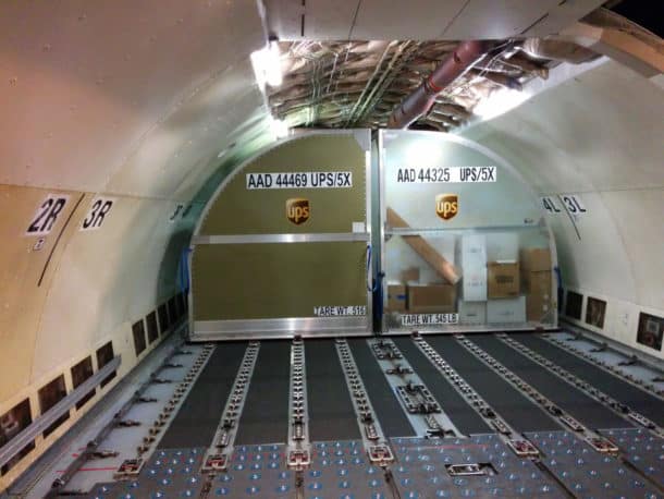 The centre of a cargo plane.