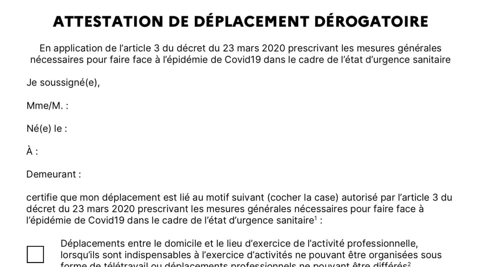 Coronavirus  voici la nouvelle attestation que vous devez remplir pour