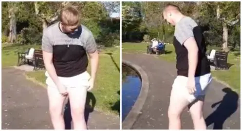 il se déshabille dans un parc