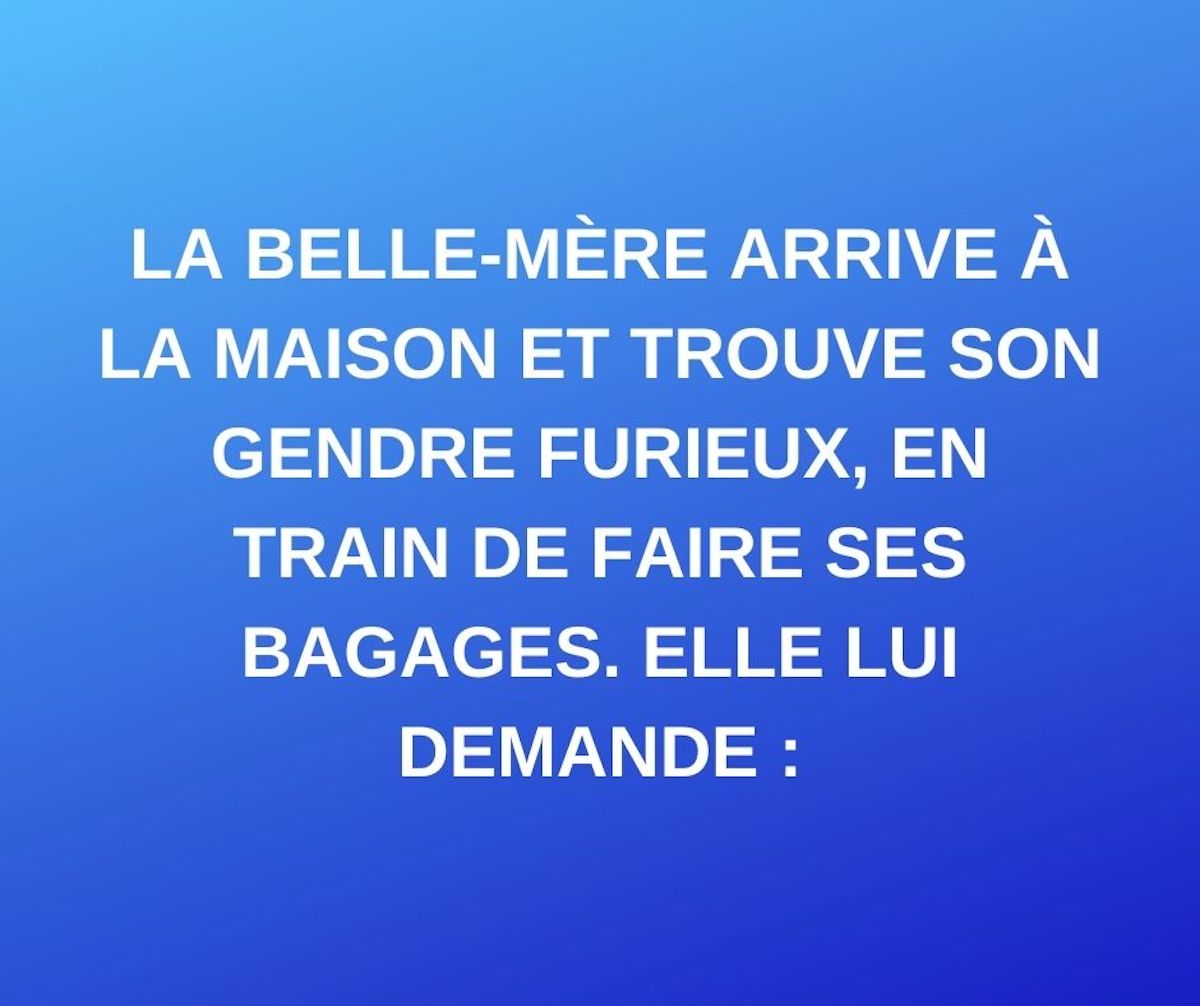 Blague Du Jour La Belle Mère Arrive à La Maison Et Trouve Son Gendre Furieux En Train De 