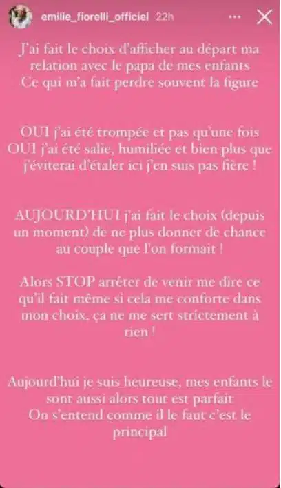 Story Instagram d'Emilie Fiorelli