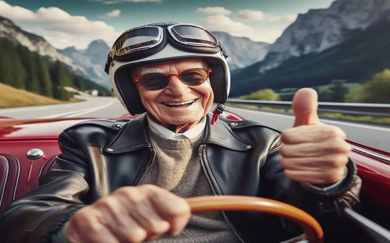retraité centenaire au volant d'une voiture sportive