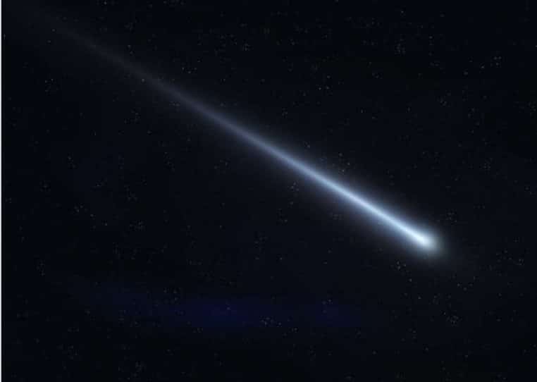 Image illustration, une boule de feu, une comète bleu, est passé dans le ciel.