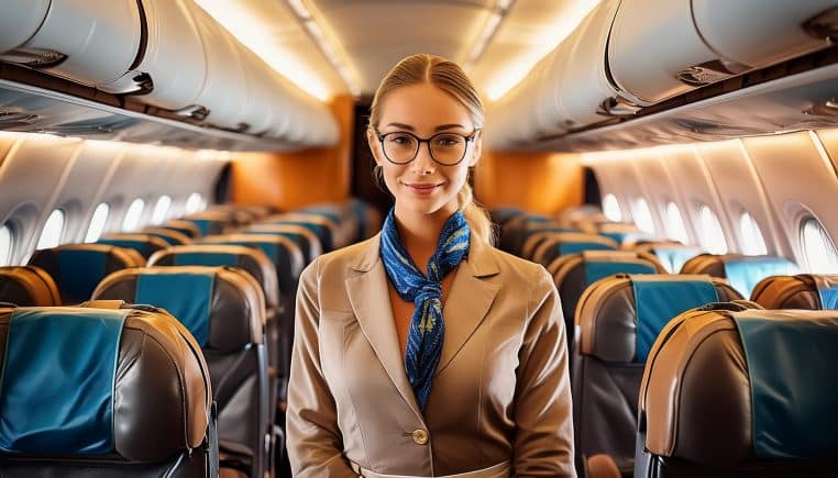 Hôtesse de l'air dans un avion avant le contrôle des passagers