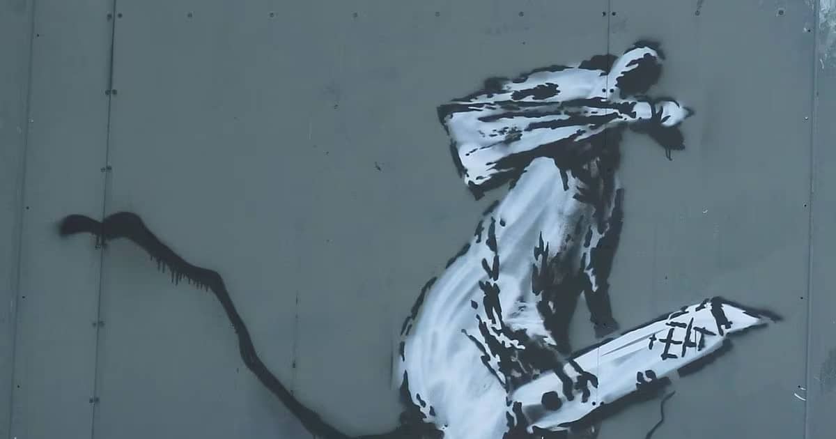 Image illustration le rat au cutteur de Banksy volé en 2019. Son voleur présumé jugé.