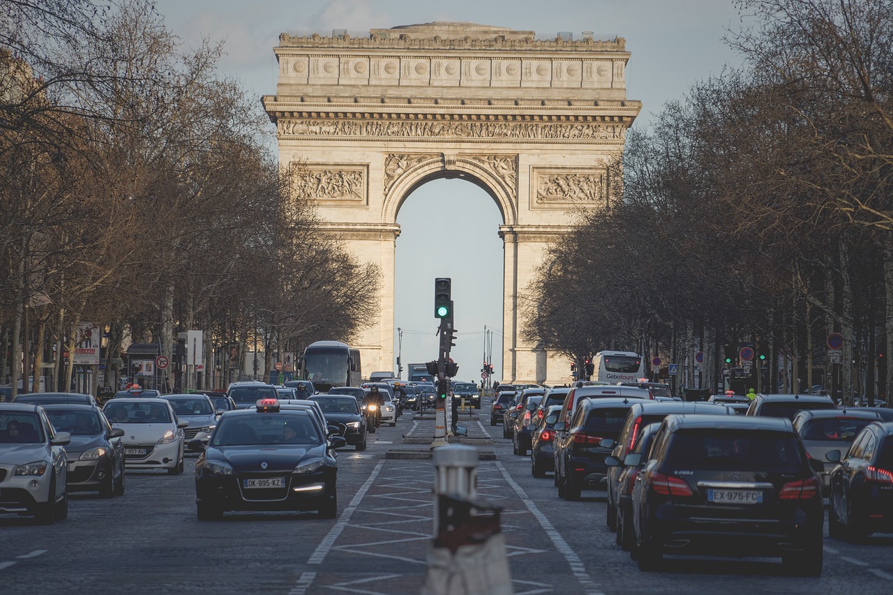 paris, arc de triomphe, traffic jam