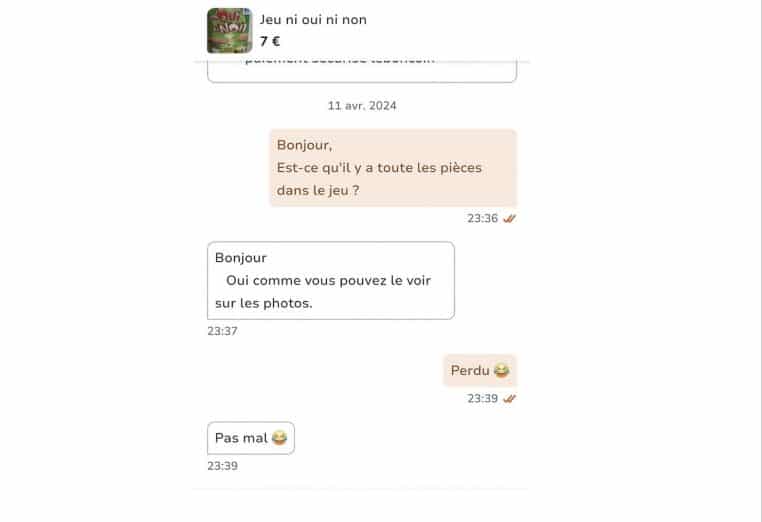 image capture d'écran annonce et discussion leboncoin complètement barré