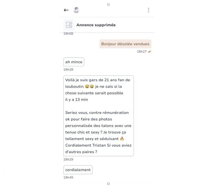 image capture d'écran annonce et discussion leboncoin complètement barré