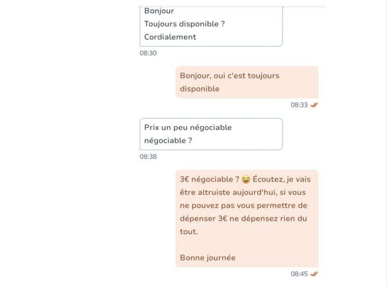 image capture d'écran annonce et discussion leboncoin complètement barré