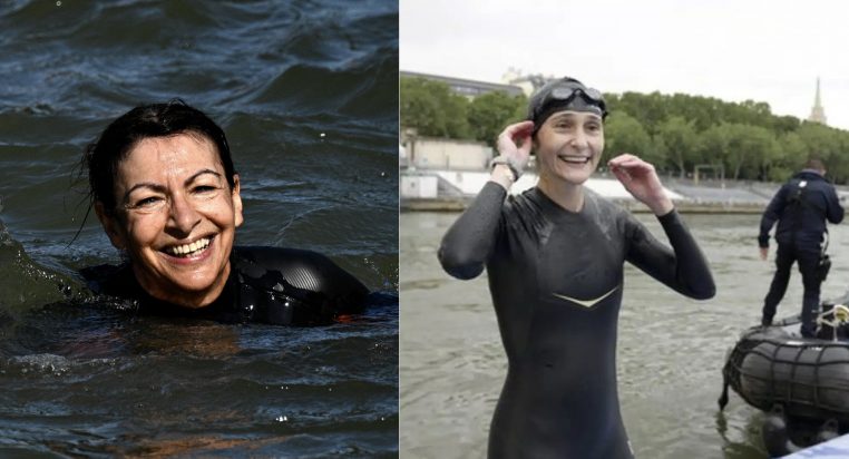 Image capture d'écran Anne Hidalgo reçoit l'eau de la seine.