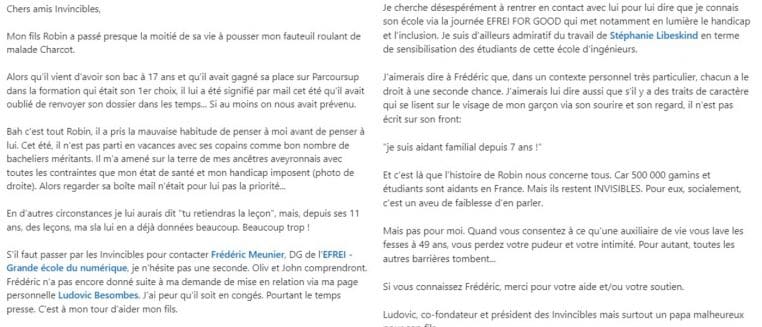 Maladie de Charcot message Linkedin