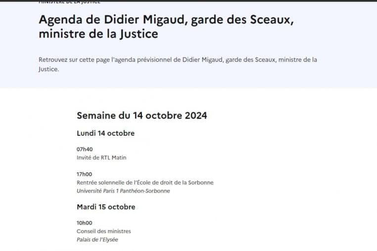 agenda ministre justice didier migaud 14 et 15 octobre 2024 @ministere justice