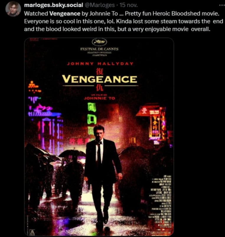 Affiche film Vengeance Johnny Hallyday