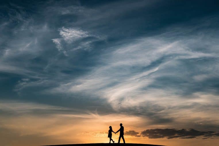 wedding, couple, sunset