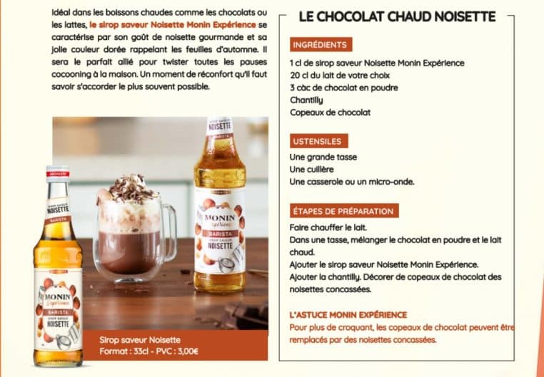 Monin recette chocolat chaud noisette