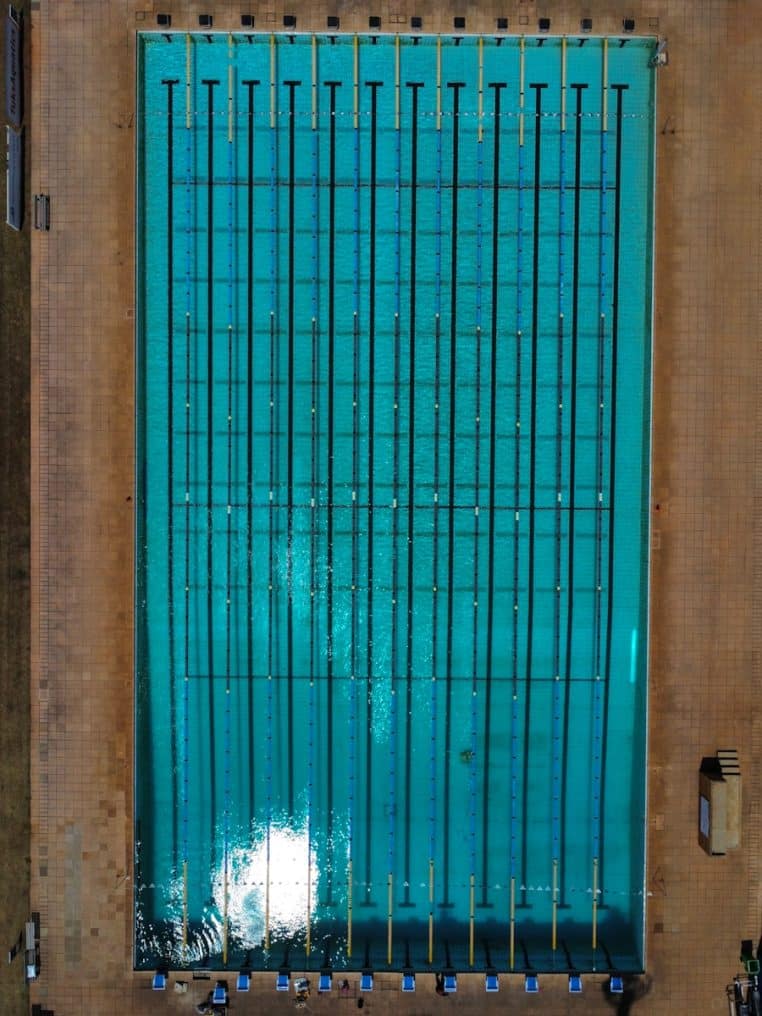 an overhead view of a swimming pool