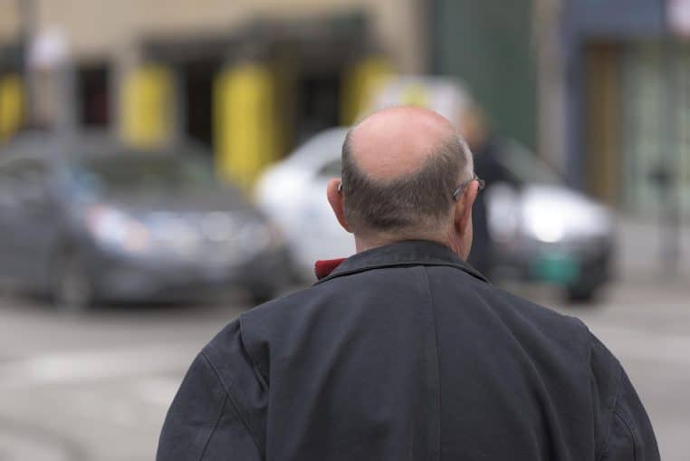 bald, old, man, white, grandfather, grandpa, back, ears, day, street, corner, alone, solitude, waiting, elderly, wisdom, father, sad, sadness, thinking, emotion, balding, male, adult, retirement, gray thinking, gray alone, gray elderly, gray think